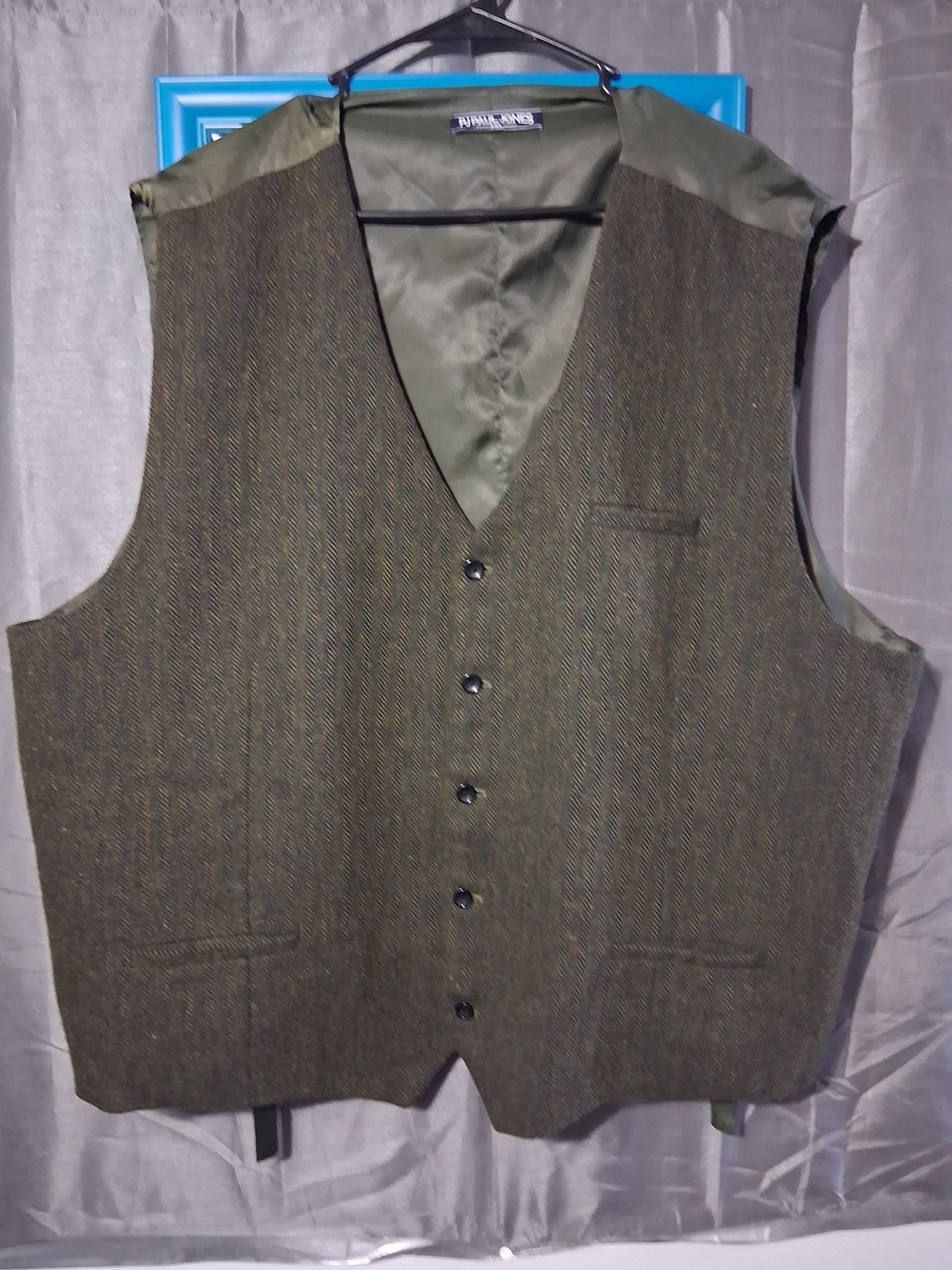 PJ PAUL JONES 4XL Olive Herringbone Vest